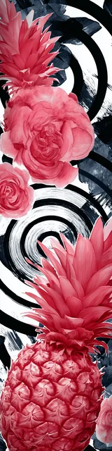 Free pineapple bookmark featuring big swirls and red pineapples